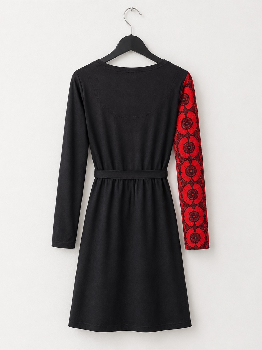 Desigual Mandala Red Black Print Long-Sleeve Dress with Pockets XL - Picture 5 of 10